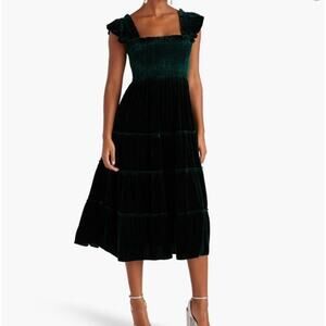 hill house home velvet nap dress green tiered smocked cottagecore midi